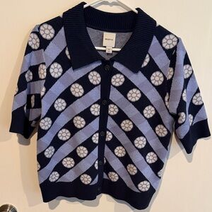 Maeve Geometric Navy and Light Blue Cardigan